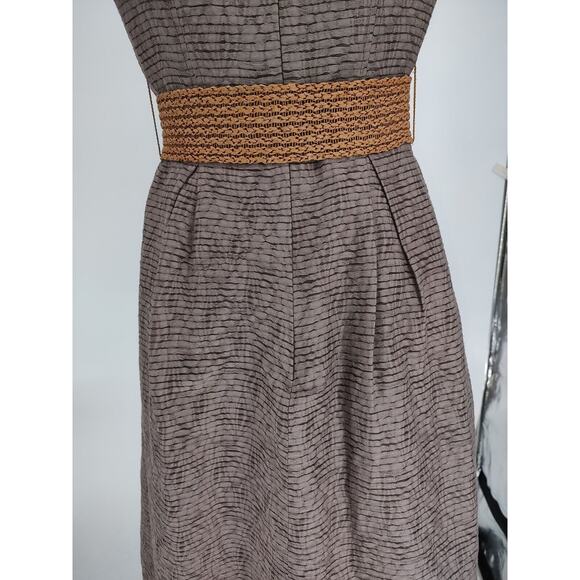 Nine West Woman Brown Fit Flare Belted Lined Summer Dress Size 6 Tailored Pocket - Picture 5 of 11